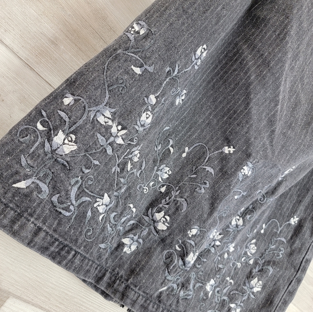 Vintage Style Works Denim Floral Embroidered Midi Skirt Coat Set Women's Size 6 - Picture 12 of 16